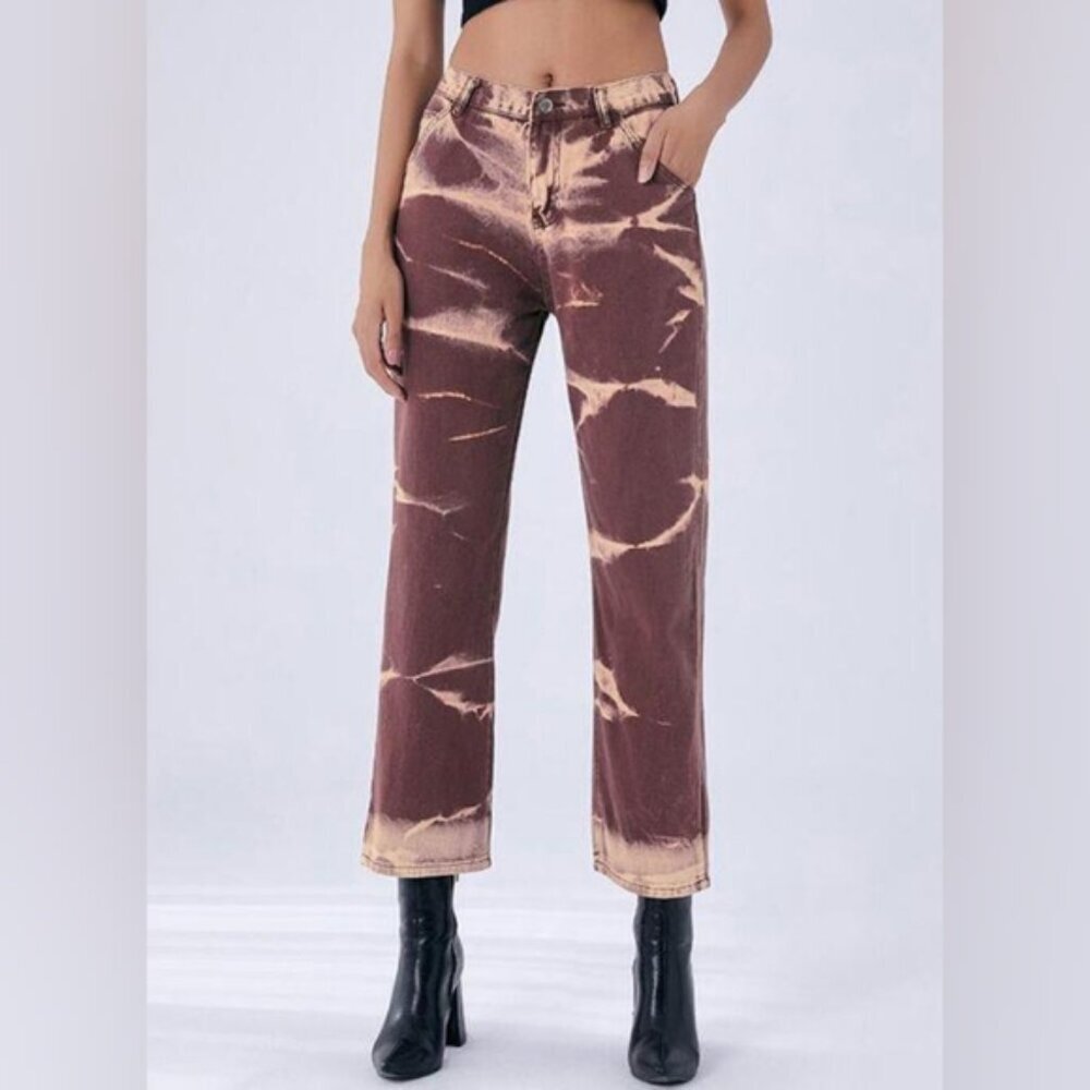Cider Tie Dye Straight Leg Jeans High Waist 90s Mom Style Denim Size XS